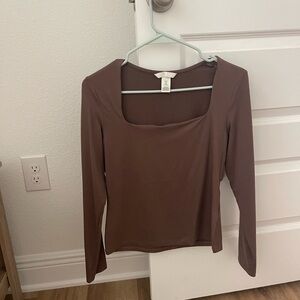 H&M Chocolate Long Sleeve Square Neck Top
